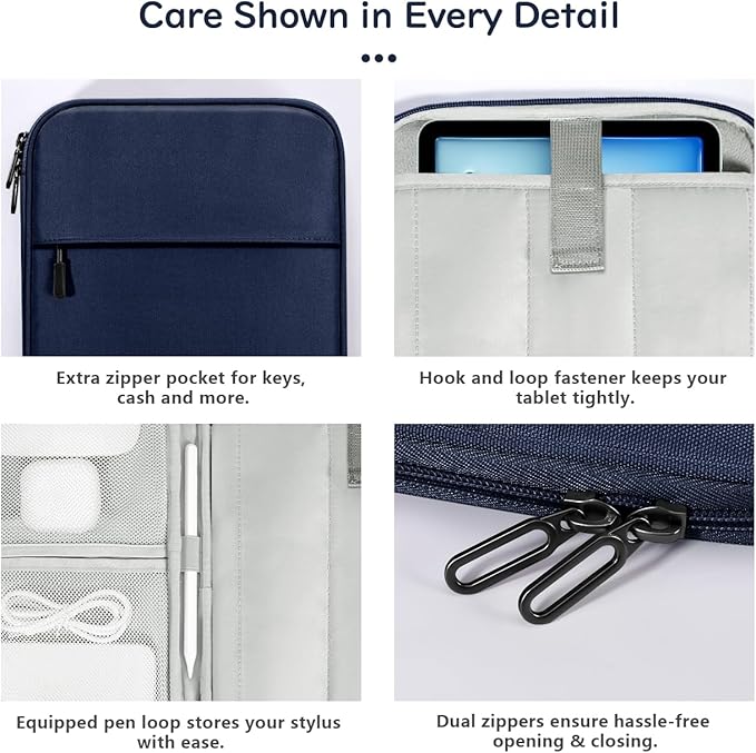 Dadanism 9-11 Inch Tablet Sleeve Padded Carrying Case for iPad (A16) 11th Gen 11", iPad 10th Gen 10.9", iPad Air M4/Pro M5 11", iPad Air 5/4, iPad 9/8/7th Gen, Galaxy Tab A11+ Plus 11", Indigo