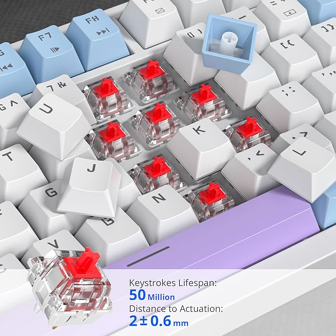 75% Purple Mechanical Gaming Keyboard with Hot Swap RGB and Gasket Mount - TKL Red Switch, 75 Percent, Creamy Mechanical Keyboard (82 Purple White)
