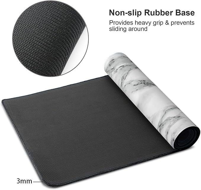Black and White Marble Mouse Pads XXL Extended Mousepad with Stitched Edges Non-Slip Rubber Base Computer Keyboard Pad Desk Mat for Home Office Desk Decor, 35.4" X 15.7"