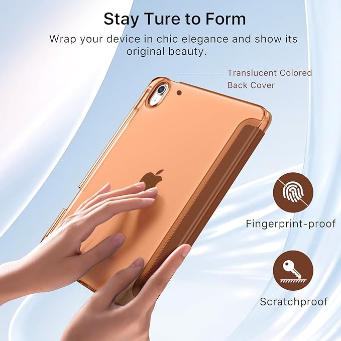 MoKo for iPad Air 11 inch Case (M4/M3/M2) 2026/2025/2024, iPad Air 5th/4th Gen 10.9 inch Case 2022/2020 with Pencil Holder, Slim Light Trifold Cover with Hard PC Translucent Back Shell, Brown