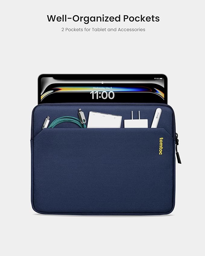 tomtoc 11 Inch Tablet Case Sleeve for 2026 iPad Air M4&M3, 2025 iPad Pro M5/M4, iPad (A16), Galaxy Tab S11/A11+, Fits Magic Keyboard and Smart Keyboard Folio