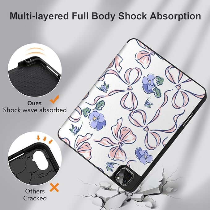 DONGKE Case for iPad Pro 12.9 inch 6th Generation 2022, Built-in Pencil Holder + Trifold Stand + Auto Wake/Sleep + Protective Cover for iPad Pro 12.9 5th/4th/3rd Gen- Pansies Flower