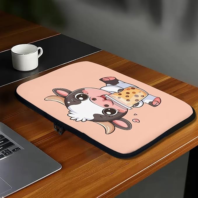 Cute Cow Laptop Protective Sleeve for Women 10 Inch Computer Sleeve Bag Zippered Pouches with Humanize Design Lap Top Case Suitable for Travel School Office Neatly Organizers