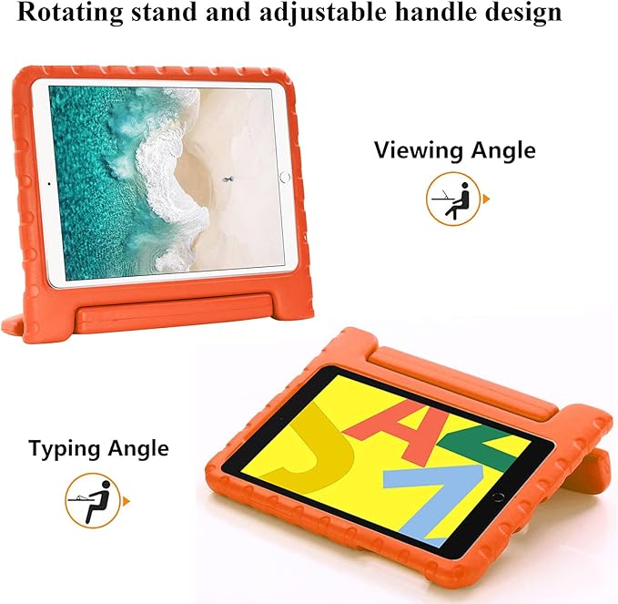 Kids Case for iPad Pro 10.5" 2017 & iPad Air 3rd Gen 10.5 inch 2019, with Rotating Handle/Stand Soft Shockproof EVA Drop Proof Lightweight Kids Girl Boy Kickstand Protective Cover,Orange