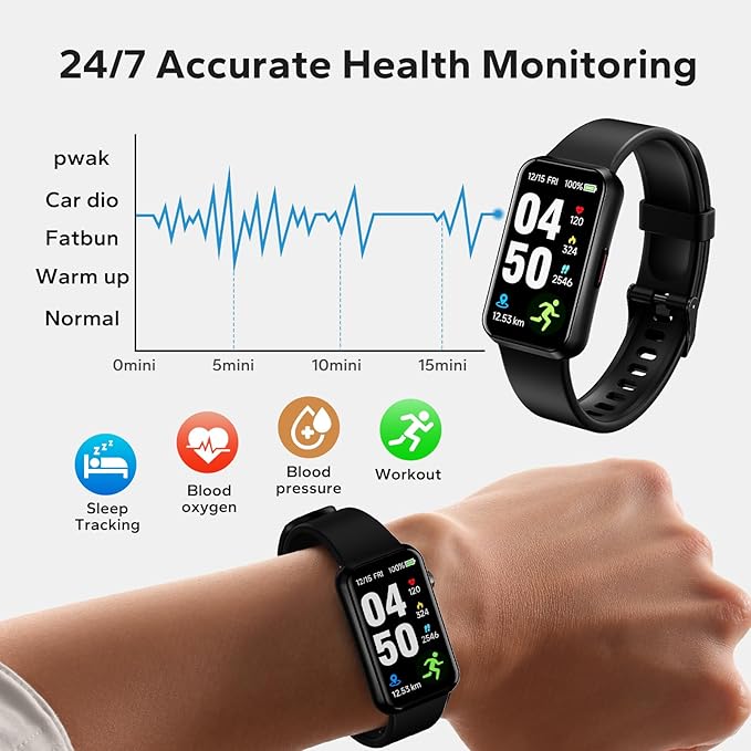 Fitness Trackers,1,47" OLED Display,24/7 Health Heart Rate Monitoring Sleep Blood Oxygen Monitor/Calorie Steps Counter Pedometer Activity Tracker/Smart Notifications for Men Women