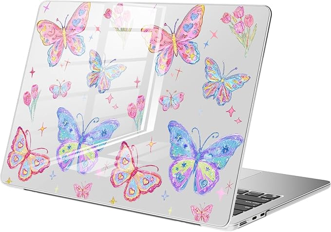 Compatible with MacBook Pro 13 inch Case M2 2025, 2024-2016 A2338 M1 A2251 A2289 A2159 A1989 A1708 A1706, Cute Butterfly Flower Protective Hard Shell Clear Cover for Mac Pro 13