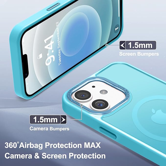Newfuture Designed for iPhone 12 Case/iPhone 12 Pro Case with Magnetic [13 FT Military Drop Protection] [Compatible with Magsafe] Translucent Shockproof with Anti-Fingerprint Phone Case, Lake Blue