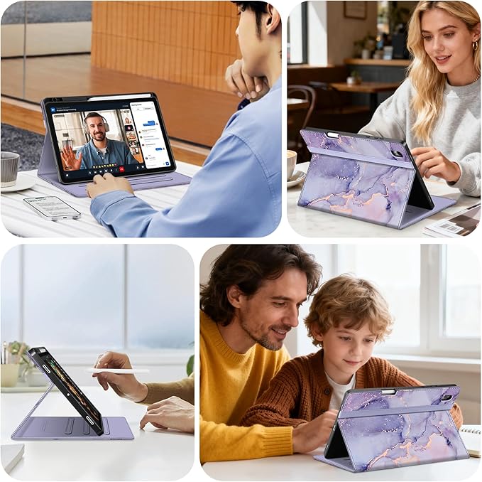 Fintie Case for Samsung Galaxy Tab S11 5G 11 Inch 2025 Model (SM-X730/X736B) with S Pen Holder, Multi-Angle Viewing Soft TPU Back Cover with Pocket, Auto Wake/Sleep, Lilac Marble
