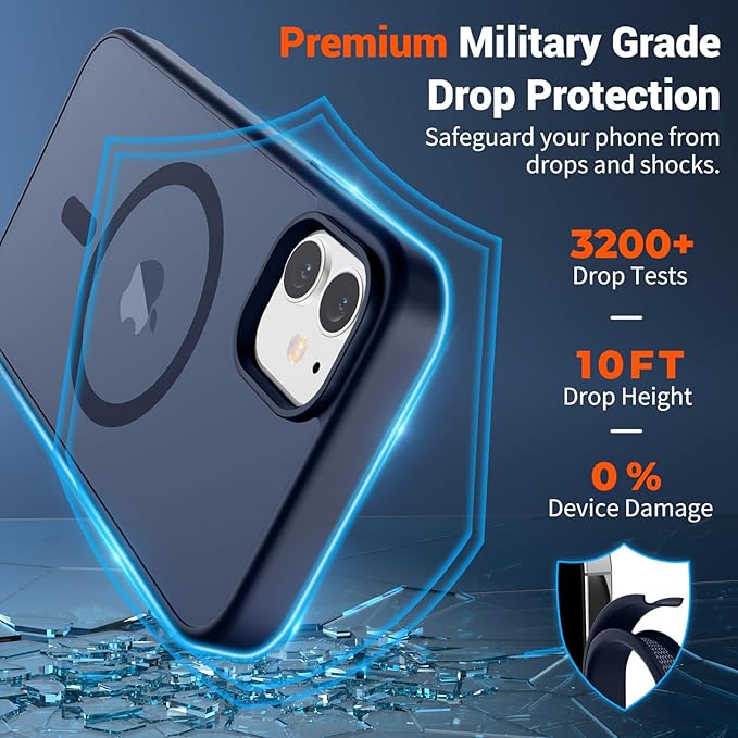 SUPFINE Magnetic for iPhone 12 Case/iPhone 12 Pro Case (Compatible with MagSafe)(Military Grade Drop Protection) Translucent Matte Shockproof Phone Cover,Dark Blue