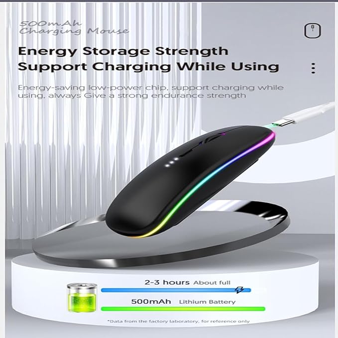 Guiheng Wireless Bluetooth Mouse,LED Dual Mode Rechargeable Silent Slim Laptop Mouse,Portable(BT5.2+USB Receiver) Dual Mode Computer Mice,for Laptop,Desktop Computer,ipad Tablet,Phone,TV (Black)