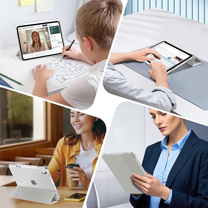 MoKo for iPad Air 11 inch Case (M4/M3/M2) 2026/2025/2024, iPad Air 5th/4th Gen 10.9 inch Case 2022/2020 with Pencil Holder, Slim Trifold Cover with Hard PC Translucent Back Shell, Silver