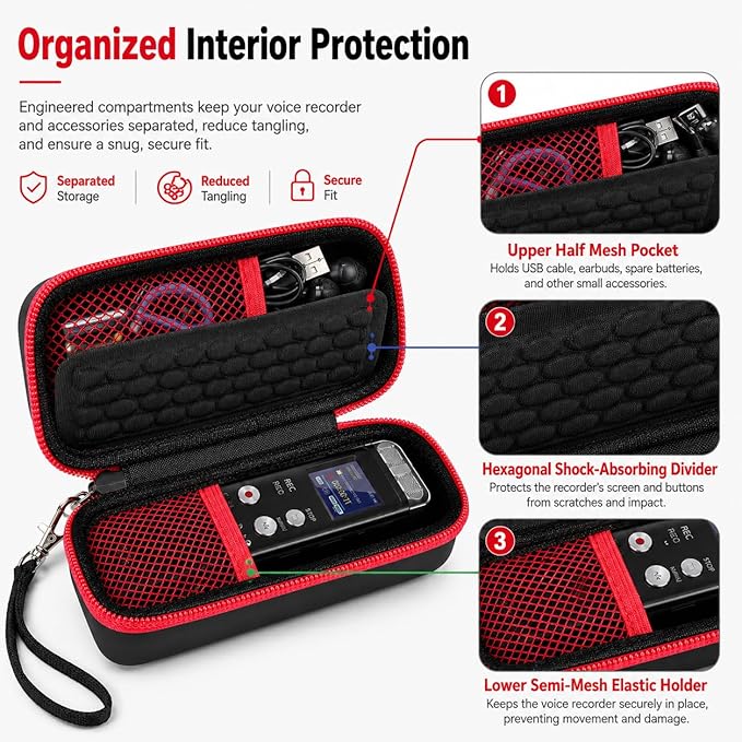 PAIYULE Case Compatible with 136G 128GB Digital Voice Recorder for Aiworth/for Sony ICD-PX370/ 470/560 for EVIDA/for Aomago Activated Recorder Fits for MP3 Player, Earbuds, USB Cable (Box Only) (Red)