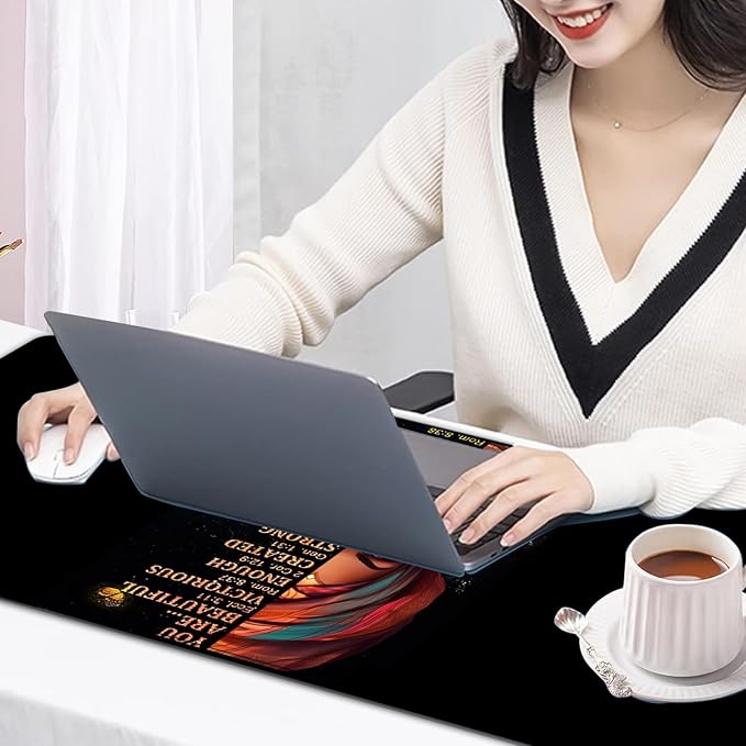 Large Mouse Pad, 31.5 x 11.8in Extended Gaming Mouse Pad with Stitched Edges,XXL Mousepad Protector Non Slip Rubber Base for Office Home Writing Mat, African American Women Black Girl Black Desk Mat