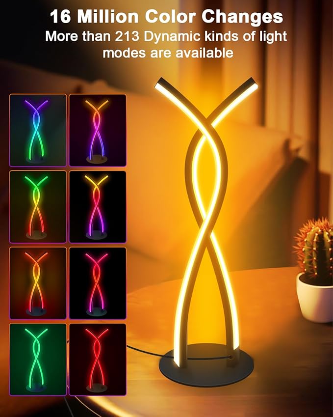 Daymeet LED Table Lamp, Modern Bedside Light Desk Nightstand Lamp RGB Color Changing Dimmable with Remote Music Sync Smart Bluetooth APP Control Night Light 5V USB Unique Desk Lamp for Bedroom Home
