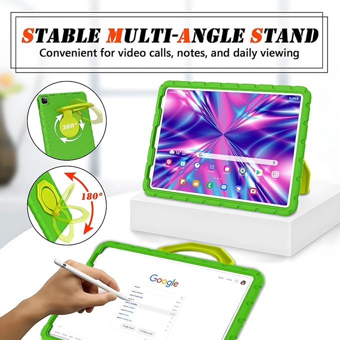 Case for iPad Pro 12.9 6th/5th/4th/3rd Gen, Heavy Duty Shockproof EVA Foam Protective Cover with 360° Rotating Stand, Stable & Lightweight, for Kids, Work, Travel & Creative Use - Green