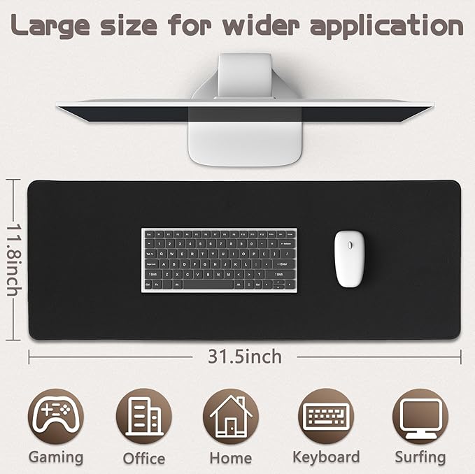 Mouse Pad Gaming - Desk Mat for Keyboard and Mouse - Black Large Mouse Pad for Desk, Mousepad (31.5 x 11.8inch) with Non-Slip Base, Desks Pad Mat for Gaming, Office and Home