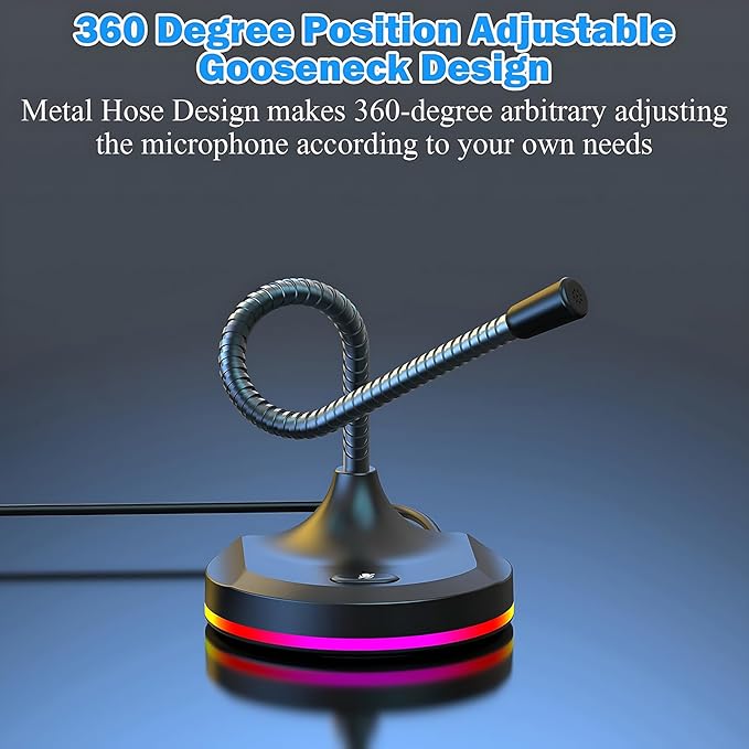 USB Computer Microphone with Mute Button and RGB Lighting,Plug&Play Mic for Conference,Gaming,YouTube,Desktop PC Mic for Mac/Window-Black-Black(M7)