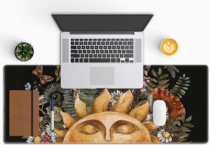 Vintage Sun with Woodland Treasures Desk Mat, Extended Big Mouse Mat for Home and Office, Large Gaming Mousepad Laptop Keyboard Mat with Non-Slip Rubber Base, Stitched Edges (31.50"x11.8"x0.12")