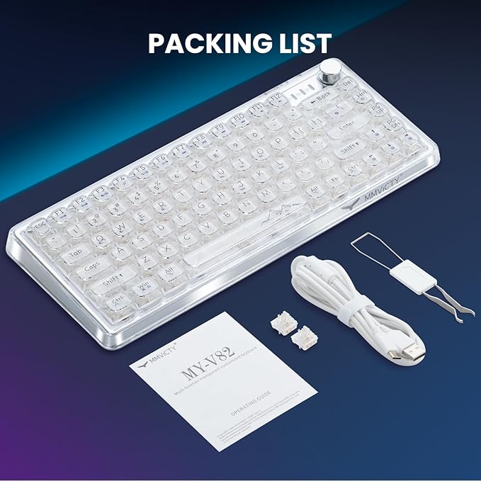 MY-V82 75% Tri-Mode Wireless Mechanical Gaming Keyboard, Bluetooth 5.0/2.4GHz/USB-C，Keyboard with Knob， RGB Backlit, Hot-Swappable, Electroplated Metal Case, for Win/Mac Gamers
