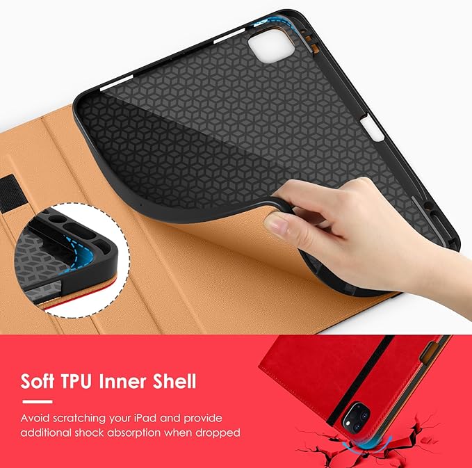 VIKESI Case for iPad Air 13 inch (M4) 2026 / (M3) 2025 / (M2) 2024,Premium Leather Folio,Apple Pencil Holder,Auto Sleep/Wake,Stand Cover - Bright Red