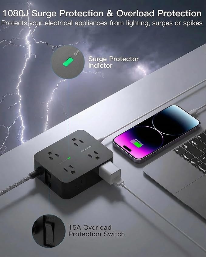 HANYCONY Extension Cord 25 Ft, Surge Protector Power Strip with 8 Outlets 4 USB Ports(2 USB C), Long Cord, Wall Mount, Desk USB Charging Station for Home Office College Dorm Room Essentials