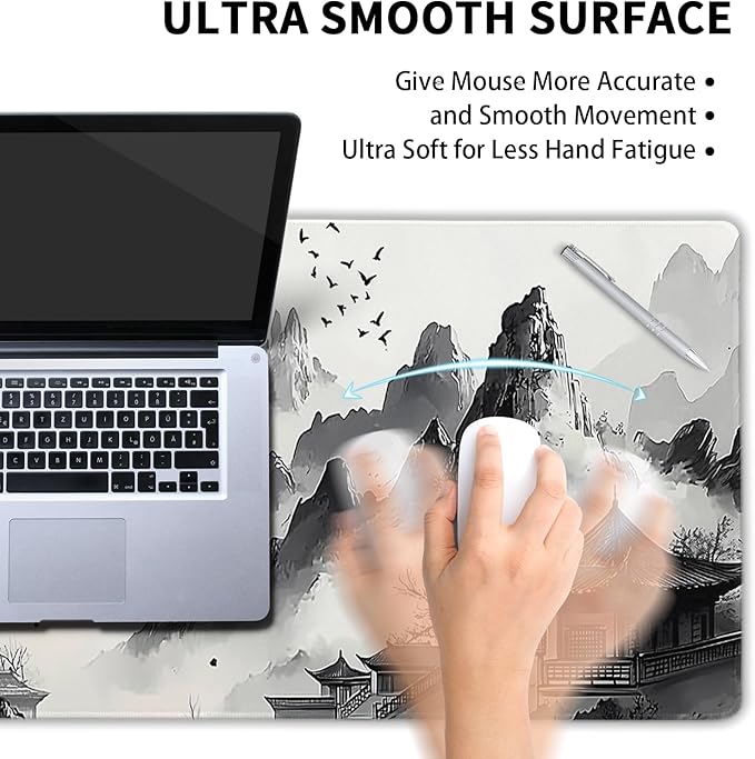 Japanese Anime Art Landscape Large Mouse Pad Large Extended Mouse Pad 31.5”x11.8” Non-Slip Rubber Base Full Desk Pad Japanese Sakura Gaming Keyboard Mat with Stitched Edges for Home Office Gaming Work