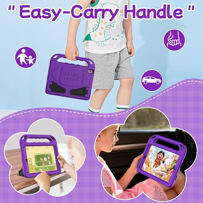 BMOUO Kids Case for iPad 6th/5th Generation (iPad 9.7-inch, 2017/2018), iPad 9.7/Air 2 Case with Screen Protector, Shockproof Handle Stand iPad 6th 5th Generation Cas e for Kids, Purple