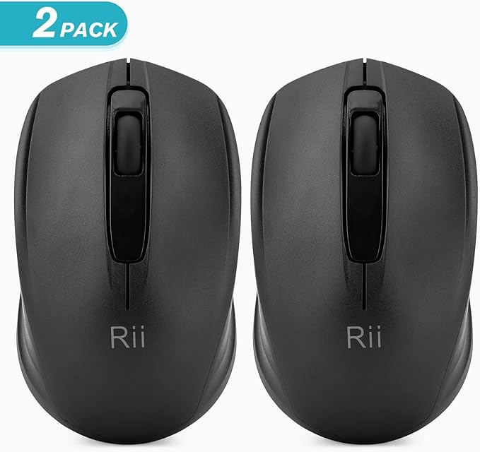 Rii Wireless Mouse,2.4G Portable Computer Mice for PC, Laptop, Windows,Office Included Wireless USB dongle (2-Pack(Black))