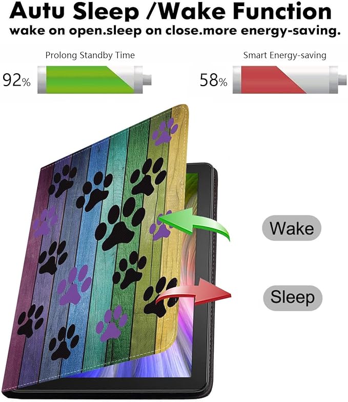 WEUIUJKILO Case for iPad (A16) 11th Generation 11 Inch 2025, iPad 10th Generation 10.9 Inch 2022, Slim PU Leather Folding Stand Smart Cover with Auto Sleep/Wake, Dog Paw Prints on Wood Pattem