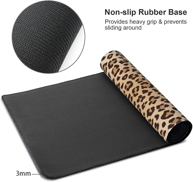 Leopard Print Mouse Pads XXL Extended Mousepad with Stitched Edges Cheetah Animal Skin Non-Slip Rubber Base Computer Keyboard Pad Desk Mat for Home Office Desk Decor, 35.4" X 15.7"