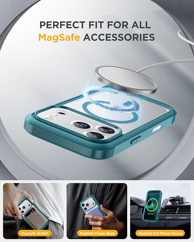Miracase Magnetic for iPhone 17 Pro Case 6.3" [Compatible with MagSafe] Full-Body Phone Case with Built-in Glass Screen Protector & Camera Control,Drop Proof iPhone 17 Pro Cover, Green