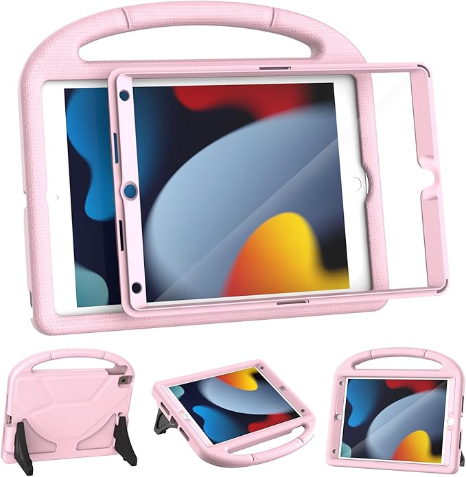 YIHE Kids Case for iPad 9th/8th/7th Generation, iPad Pro 10.5 & Air 3, Shockproof Protective Cover with Handle Stand & Screen Protector for 10.2/10.5 Inch iPads, Light Pink