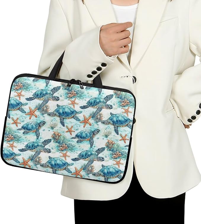 10 Inch Sea Turtle Starfish Laptop Sleeve, Lightweight Laptop Cover Computer Bag Tablet Carrying Case with Handle, Waterproof Tote Bags Notebook Case Handbag Briefcase for Men Women