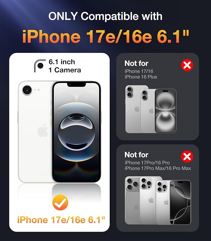 Diaclara Magnetic Designed for iPhone 17e Case & iPhone 16e Case, Full Body Rugged Case with Built-in Screen Protector,[Compatible with MagSafe] Soft Bumper for iPhone 16 17 E 6.1" (Clear Black)