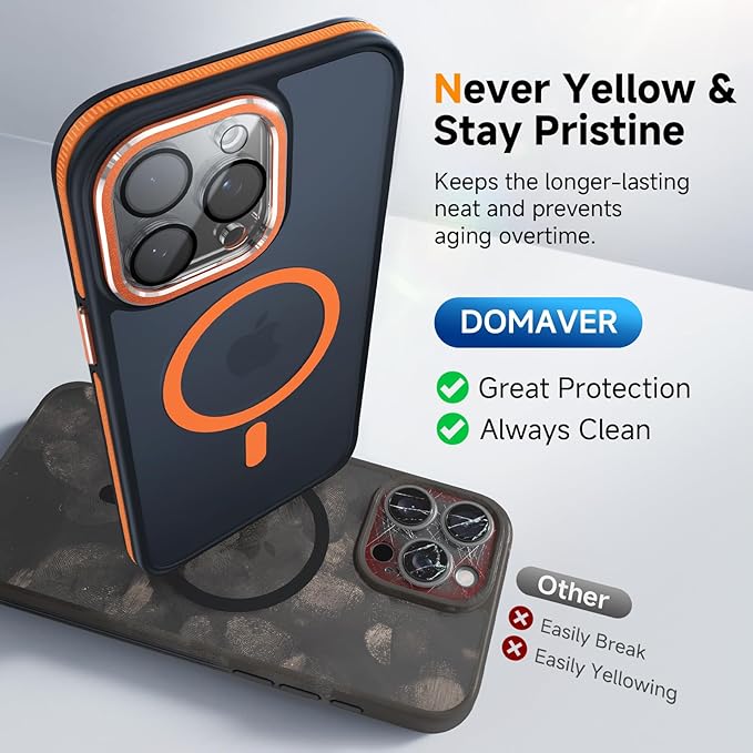 Magnetic 3 in 1 for iPhone 15 Pro Case, [Omni-Directional Protection] with 1x Screen Protector + 1x Camera Cover, [Seamless Work with Magsafe] Protective Silm Case for iPhone 15 Pro Cosmic Orange