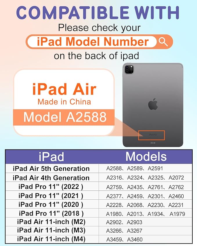 Uppuppy for iPad Air 11 inch Case(Air M4 2026, 8th Gen/M3 2025/M2)/Air 5th/4th Gen 10.9", for iPad Pro 11 inch Case(4th/3rd/2nd/1st Gen) - 360 Rotating Smart Folio Cover with Pencil Holder, Bookshelf