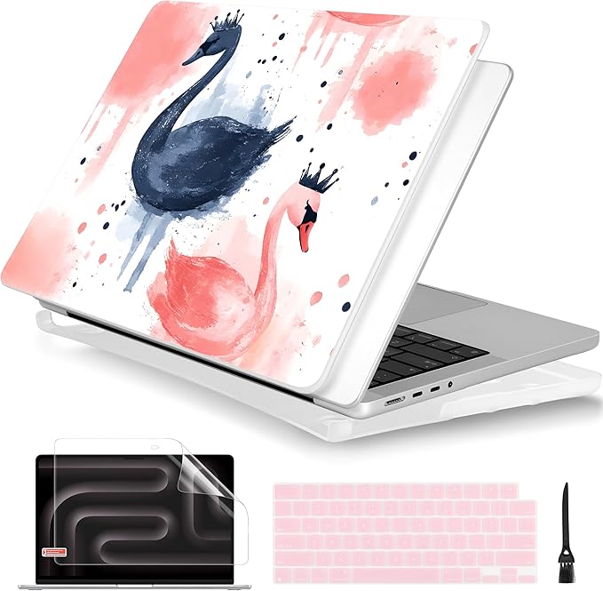 Batianda for MacBook Pro 14 Inch Case 2026-2021 Release M5 M4 M3 M2 M1 Pro/Max, 1.2mm Slim Graphic Hard Shell Cover with Keyboard Cover, Screen Protector 4-in-1 Bundle, Swan