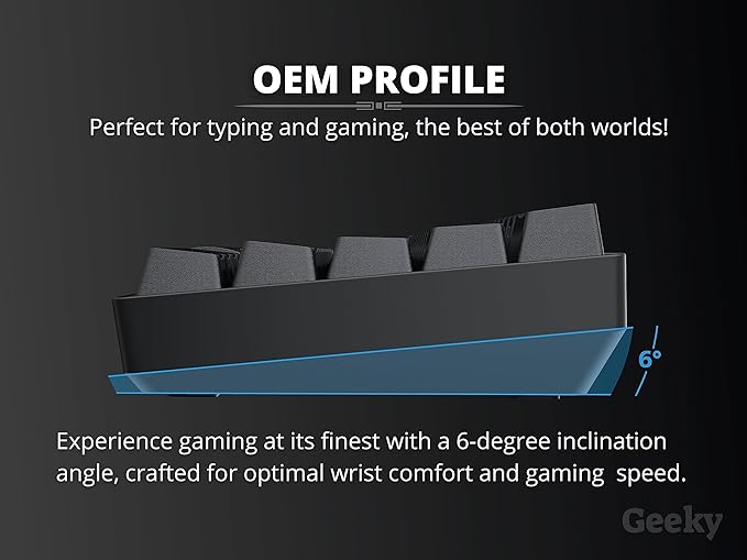 Geeky GK65 65% | Hot Swappable Mechanical Gaming Keyboard | 68 Keys Multi Color RGB LED Backlit for PC/Mac Gamer | ANSI US American Layout (Black, Mechanical Blue)