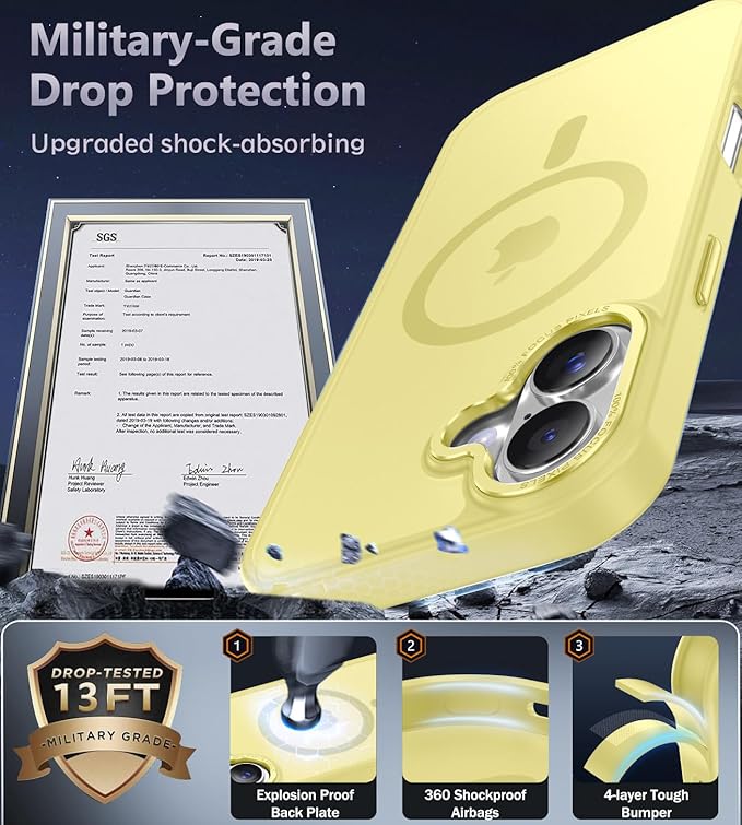 Newfuture Magnetic for iPhone 17 Case [Compatible with Magsafe] [Military Grade Drop Protection] Translucent Matte Anti-Scratch Shockproof Protective Phone Cover 6.3 Inch, Yellow