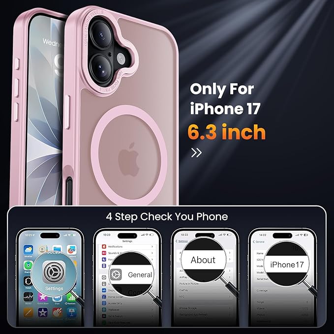 for iPhone 17 Case with 2X Screen Protectors [Compatible with MagSafe] Military Grade Drop Protection Skin Feeling Cover Shockproof Slim Fit iPhone17 Phone Case 6.3 inch,Light Pink