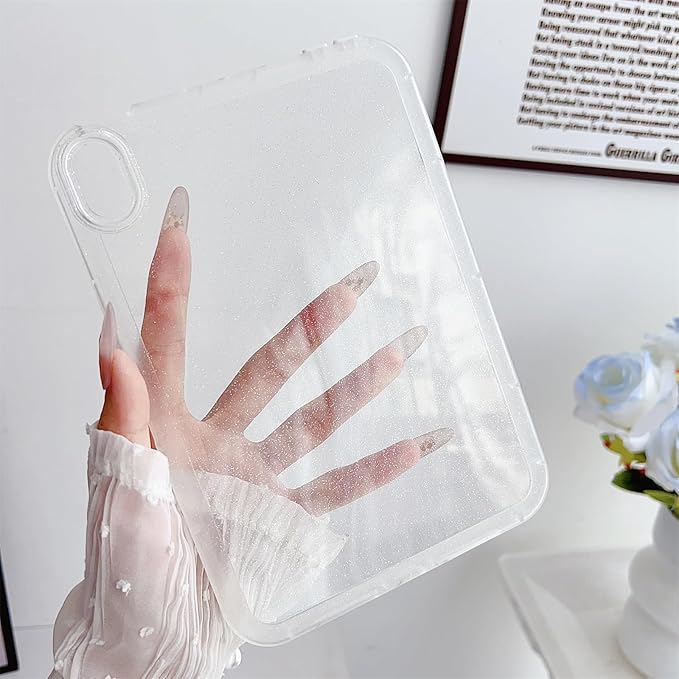 Case for iPad mini 7 A17 Pro 2024/ iPad mini 6 2021, Glitter Clear Soft TPU Back Shockproof Bling Sparkly Silicone Lightweight Thin Cover Mini 7th/6th Generation 8.3 inch, White