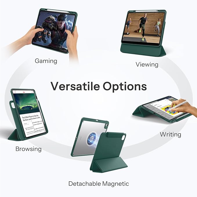 SPARIN Case for iPad Air 13 Inch M4 2026/M3 2025/M2 2024 ((8th/7th/6th Generation), Removable Magnetic Cover with Apple Pencil Holder, Portrait and Landscape Stand, Auto Wake/Sleep -Midnight Green