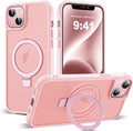 SKYLMW Compatible with iPhone 14 Plus Case with Invisible Magnetic O-Ring Stand Military-Grade Translucent Case for iPhone 14 Plus 6.7" [Compatible with Mag-Safe][Great Grip Feeling], Pink