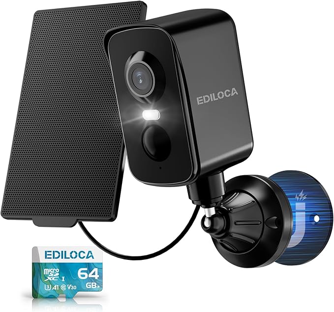 Magnetic Security Camera Wireless Outdoor, 2K Pan Rotating 300° Solar Panel Battery Powered WiFi Camera with PIR Human Detection, Color Night Vision, 2-Way Audio, Alarm, Cloud/64GB Memory Card Storage