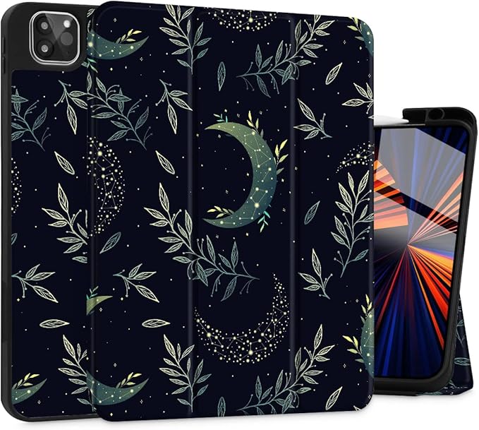 Tuiklol Case for iPad Pro 12.9 inch Generation 6th/5th/4th/3rd 2022 2021 2020 2018 Release - Built in Pencil Holder Slim Protective Stand Back Cover with Auto Wake/Sleep iPad Cover,Green Celestial