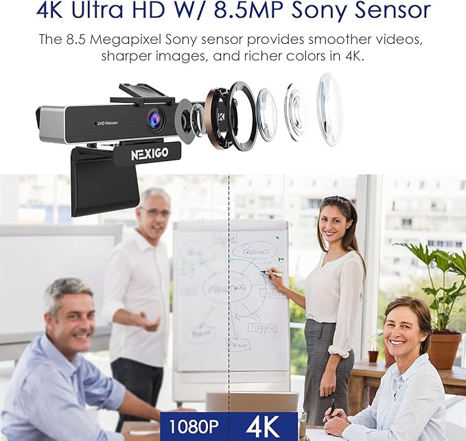 Zoom Certified, NexiGo N950P (Gen 2) 4K Zoomable Webcam, RF Remote, Sony_Starvis Sensor, 5X Digital Zoom, Pro Web Camera with Dual Stereo Mics