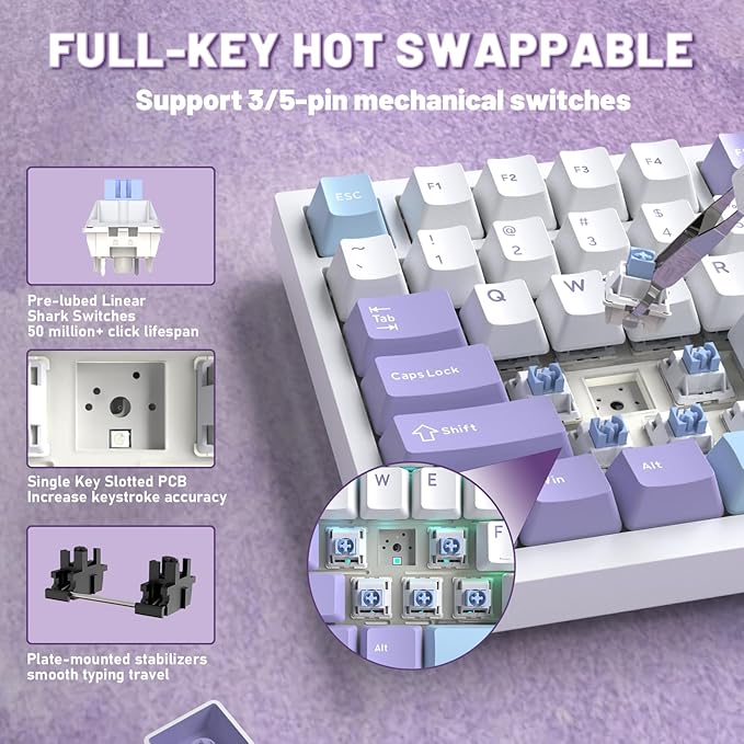 A.JAZZ Attack Shark X820Ultra 75% Wireless Mechanical Gaming Keyboard and Coiled Cable Hot Swappable 2.4GHz/Bluetooth/Wired Keyboard with Screen & Knob RGB Backlit Gasket Mount Shark Switch-Starwhite