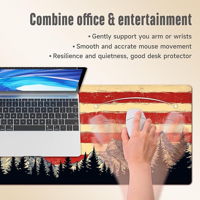Extended Gaming Mouse Pad, Large Mouse Mat 3 mm Nature Rubber Base Mousepad with Stitched Edges, Non-Slip Desk Mat for Office Home Great Gift 31.5x11.8 Inch (USA Flag 3)