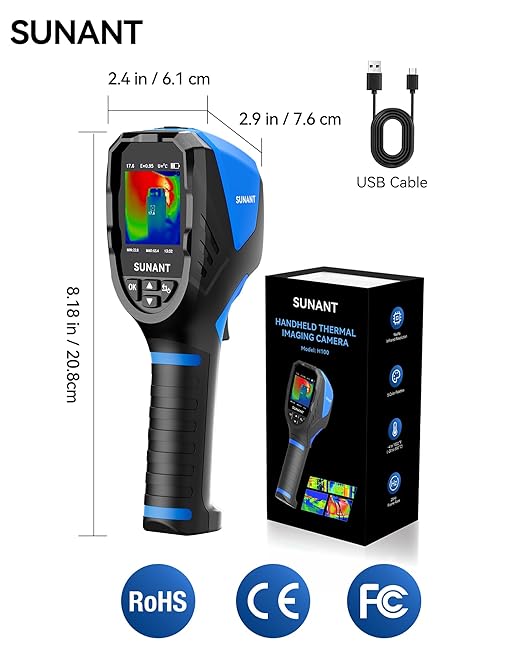 SUNANT Infrared Thermal Imaging Camera, 240x240 TISR Resolution, 25Hz Refresh Rate, -4°F to 1022°F, Adjustable Emissivity, Hot/Cold Spot Detection, LED Light for HVAC, Electrical & Home Inspection