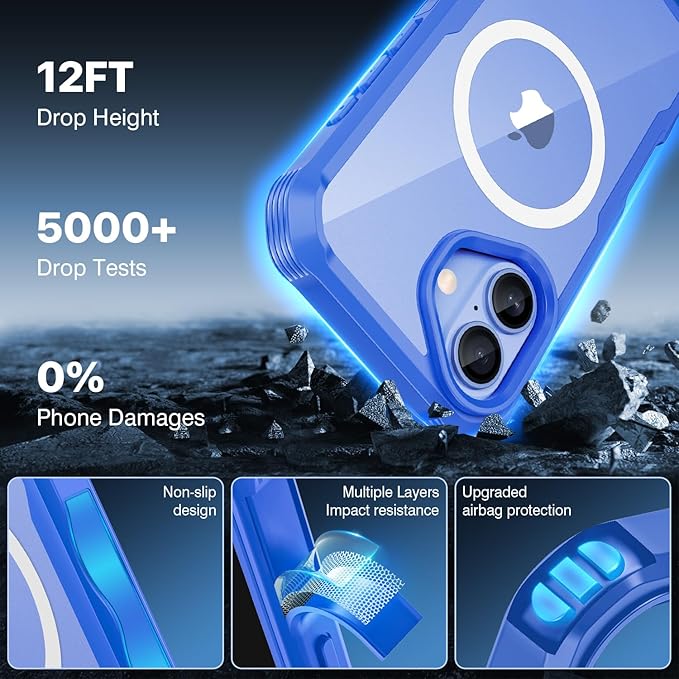 CENHUFO Magnetic Privacy for iPhone 16 Plus Case [Compatible with Magsafe] Full Body Phone Case Built-in 9H Tempered Glass Privacy Screen Protector and Camera Lens Cover, Shockproof Bumper -Light blue